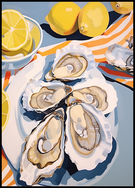 Frische Austern und Zitronen, Mittagessen am Meer Poster - Posterbox.dk