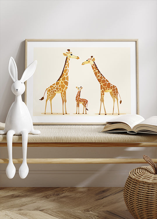 Giraffen-Familientrio in warmen Tönen Poster - Posterbox.dk