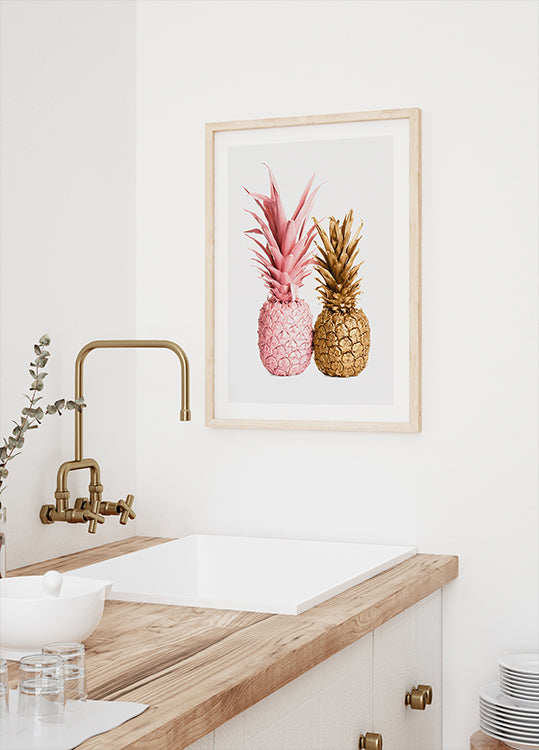 Goldenes und rosafarbenes Ananas-Duo-Poster - Posterbox.dk