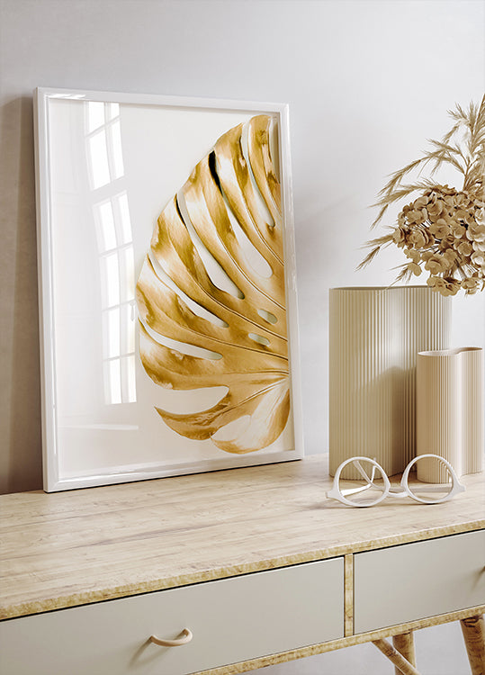 Goldenes Monstera-Blatt-Poster - Posterbox.dk