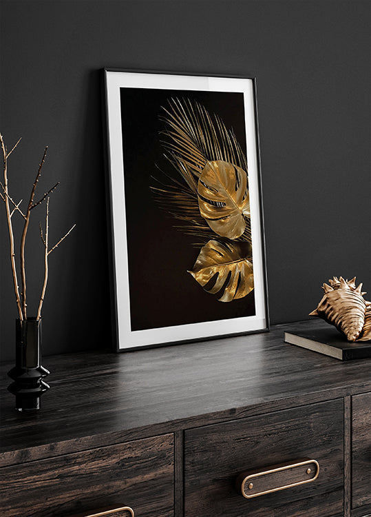 Goldene Monstera und Palmblatt Nr. 1 Poster - Posterbox.dk