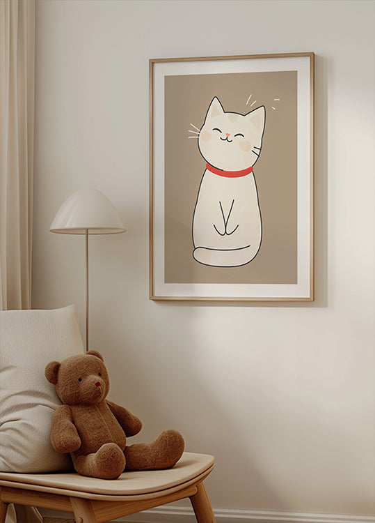 Poster „Fröhliche weiße Katze“ - Posterbox.dk