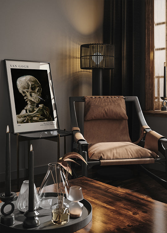 Kopf eines Skeletts mit brennender Zigarette Poster - Posterbox.dk