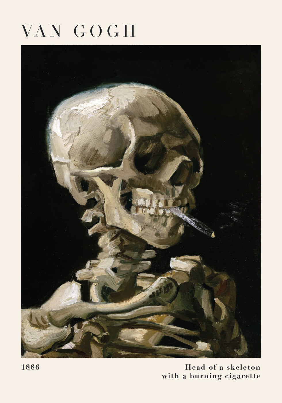 Kopf eines Skeletts mit brennender Zigarette Poster - Posterbox.dk