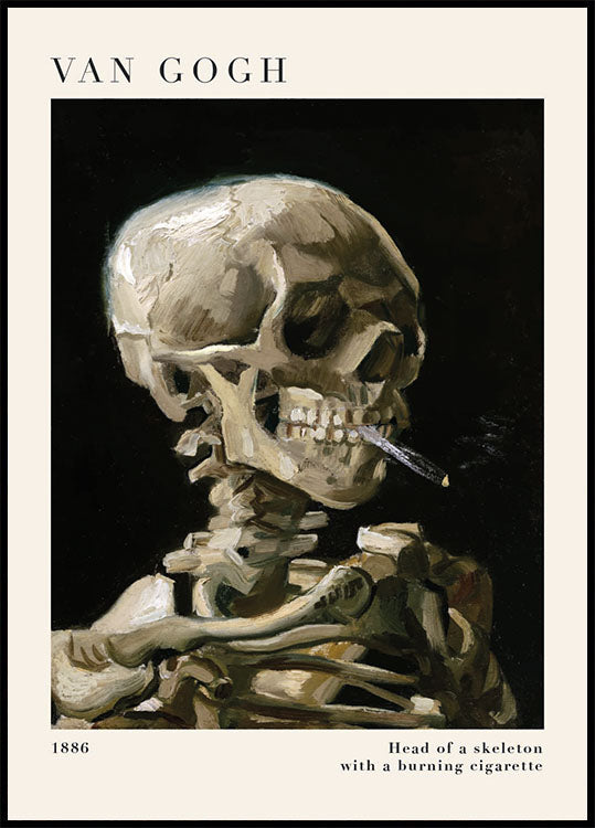 Kopf eines Skeletts mit brennender Zigarette Poster - Posterbox.dk