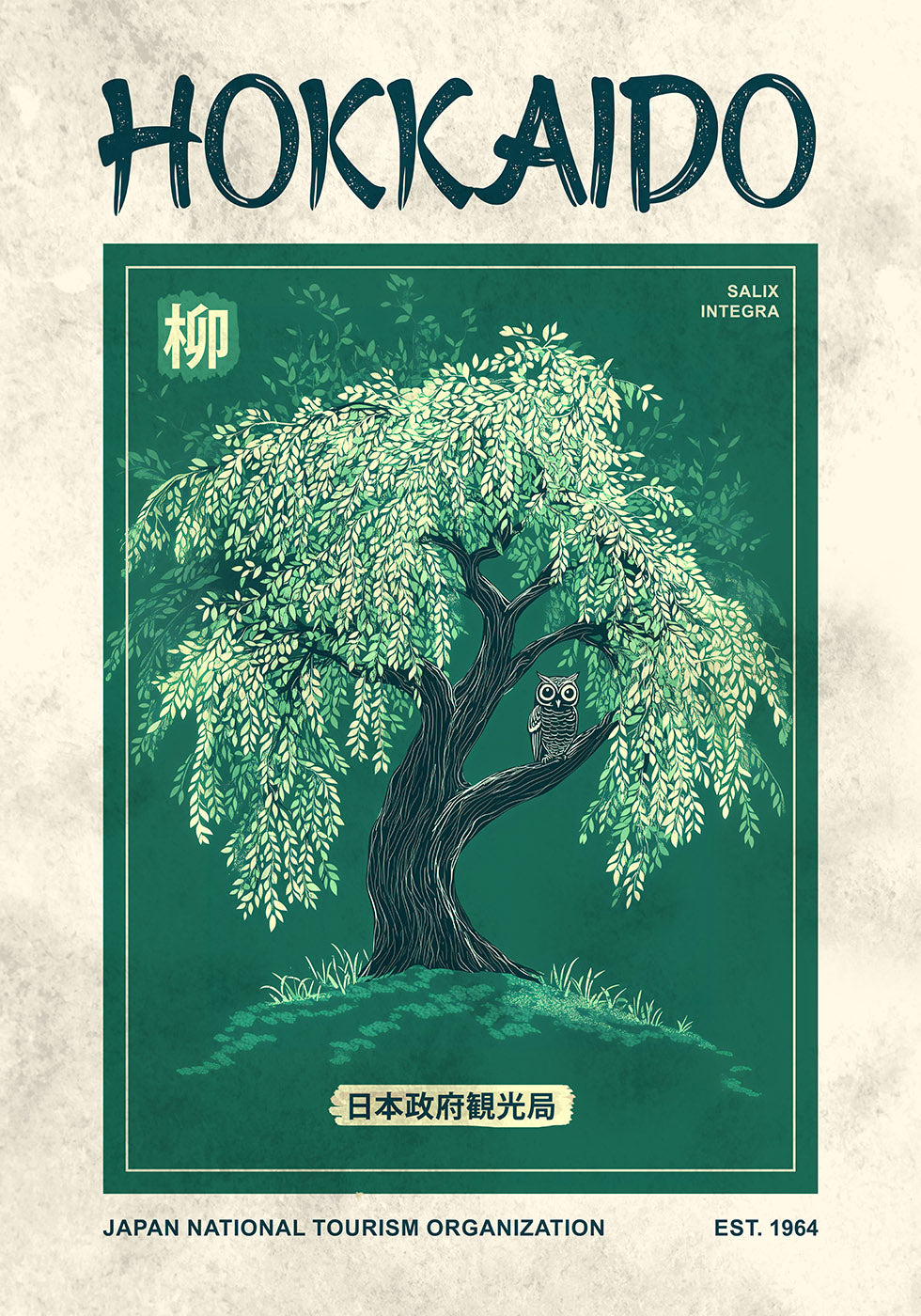 Hokkaido-Harmonie, Weidenbaum und Eule Poster - Posterbox.dk