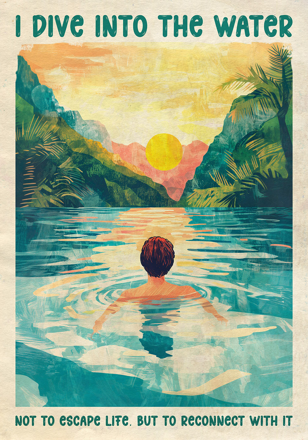 Poster „I Dive Into the Water Sunset River“ - Posterbox.dk