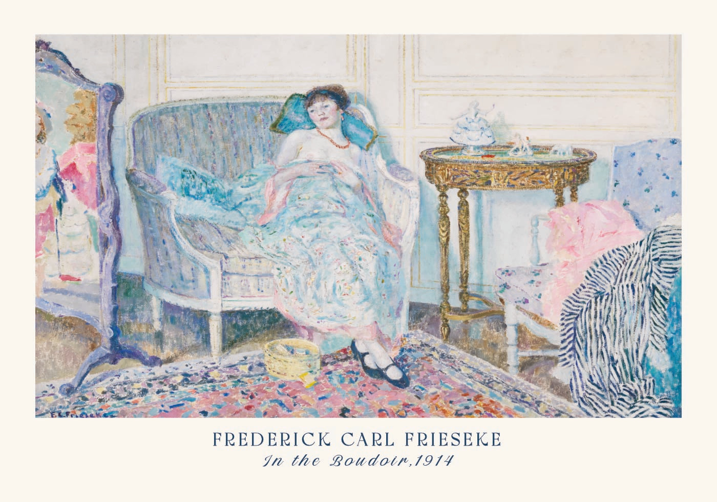 Im Boudoir, feminines Interieur, Impressionist, Frederick Carl Frieseke, 1914 Poster – Posterbox.dk