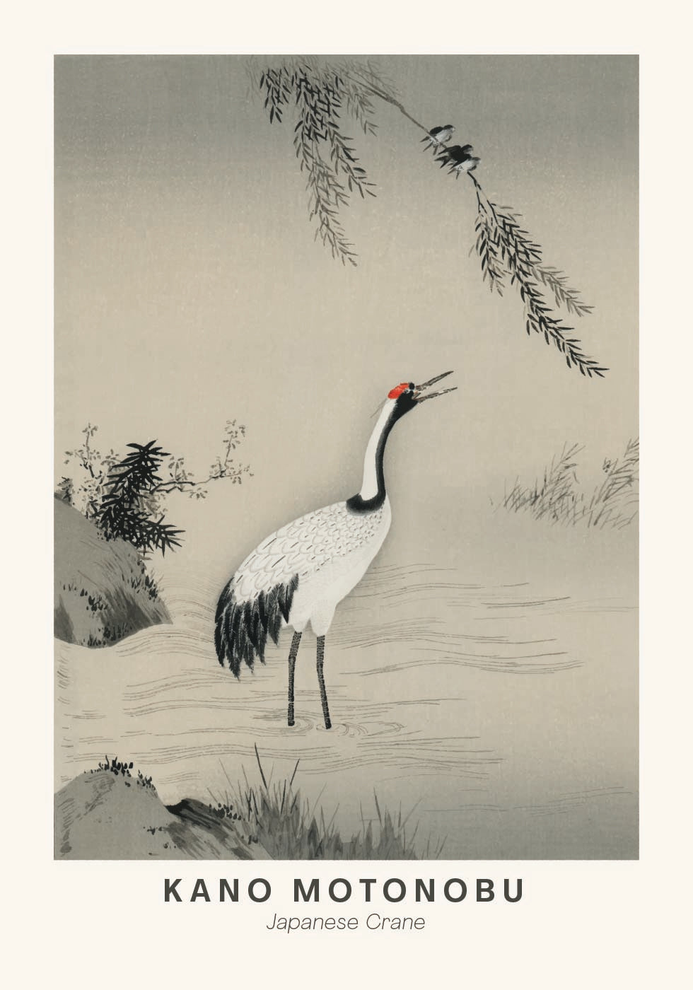 Japanischer Kranich Illustration Kano Motonobu Poster - Posterbox.dk