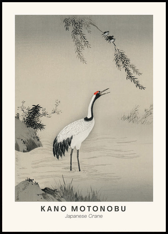 Japanischer Kranich Illustration Kano Motonobu Poster - Posterbox.dk