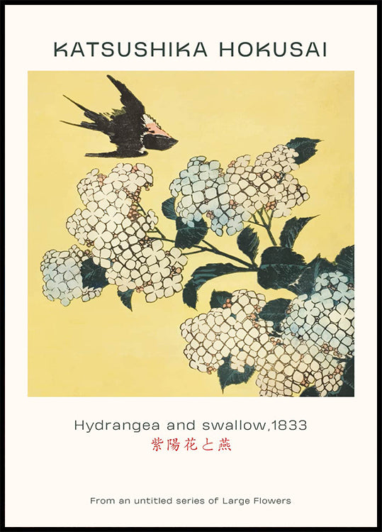Katsushika Hokusai – Hortensie und Schwalbe Poster – Posterbox.dk