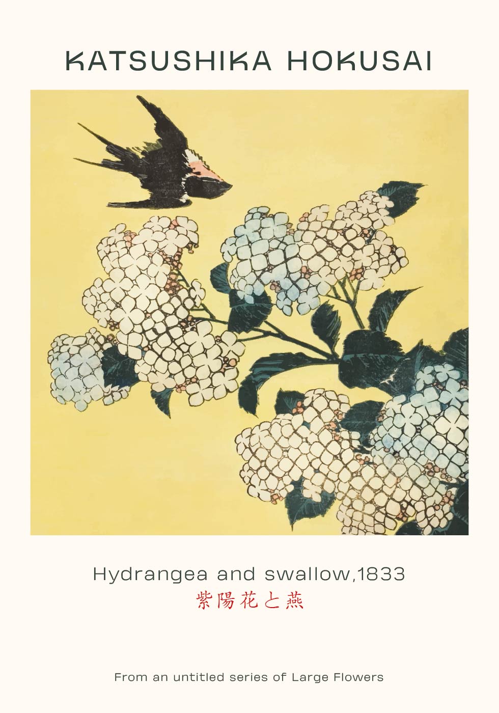 Katsushika Hokusai – Hortensie und Schwalbe Poster – Posterbox.dk