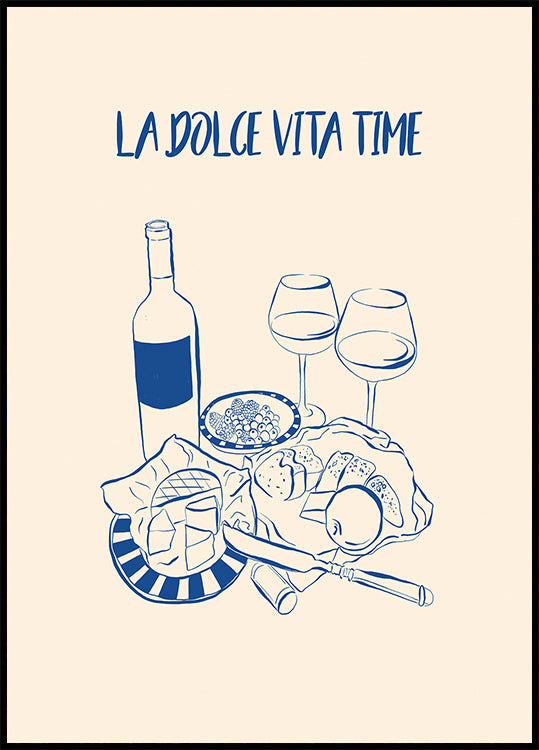 La Dolce Vita Time Print, Poster mit Wein- und Käseplatte - Posterbox.dk