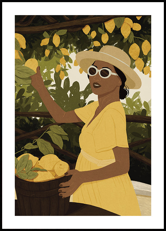 Zitronengarten-Frau, sommerliches Zitrusernte-Poster - Posterbox.dk