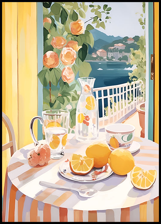 Zitronenmorgen auf der Terrasse, mediterranes Sommerposter - Posterbox.dk