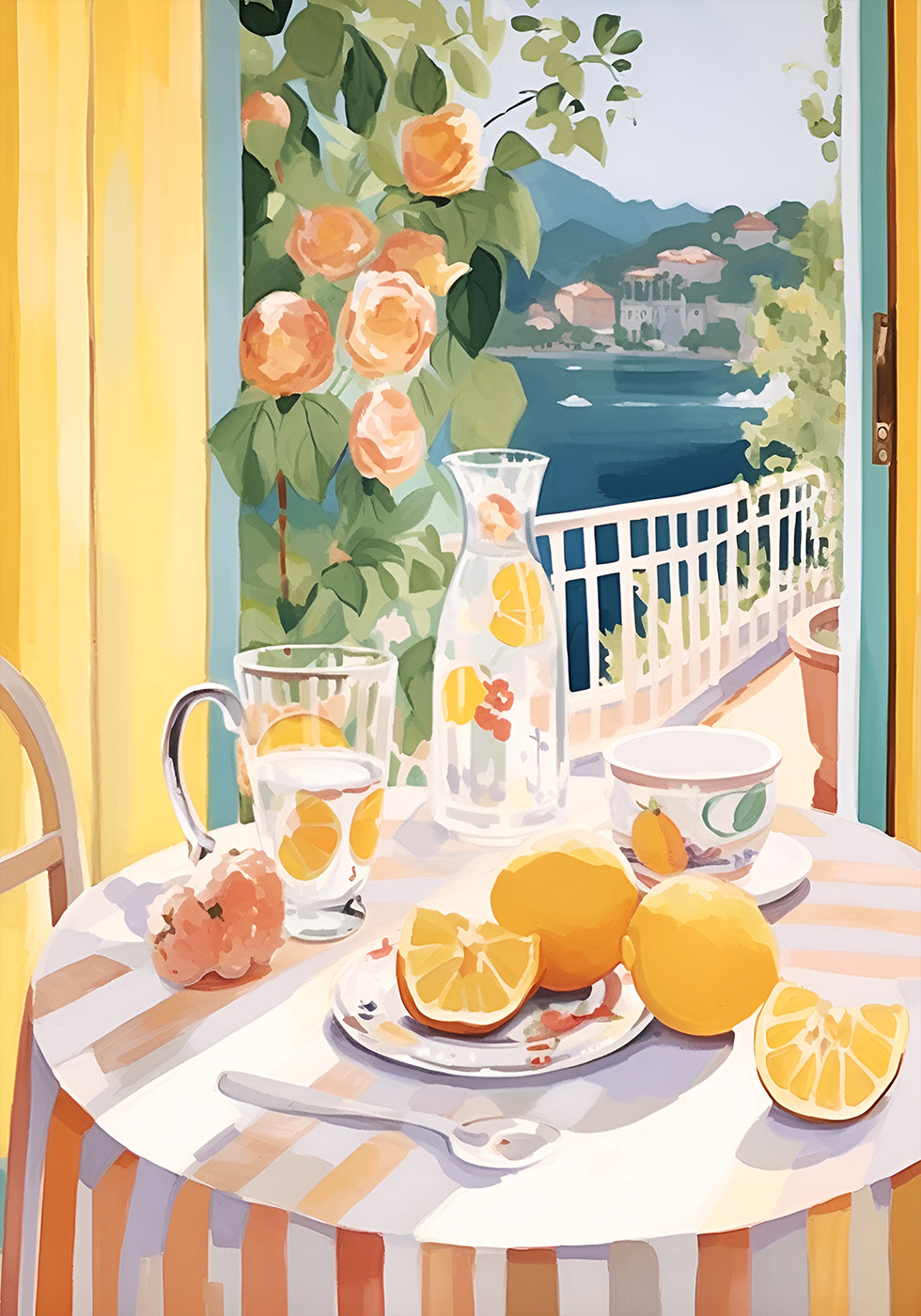 Zitronenmorgen auf der Terrasse, mediterranes Sommerposter - Posterbox.dk