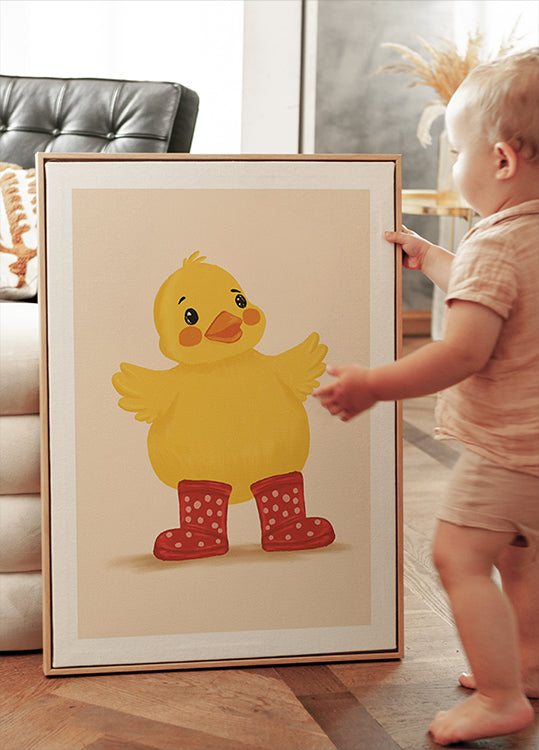 Kleine Ente in roten Stiefeln Poster - Posterbox.dk