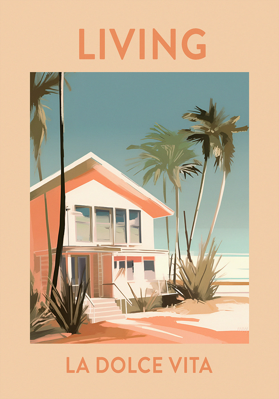 Living La Dolce Vita, Retro-Strandhaus-Poster - Posterbox.dk