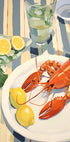Hummer-Mittagessen, Zitrone und Leinen, Küstentischszenen-Poster - Posterbox.dk