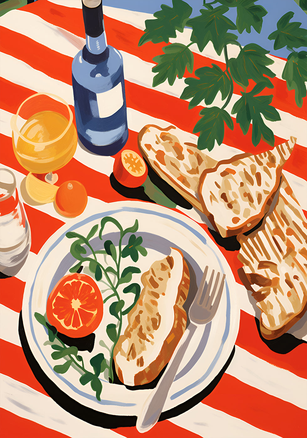 Mediterranes Brunch-Poster mit gestreifter Tischdecke - Posterbox.dk