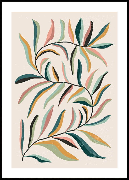 Minimalistisches buntes Poster mit botanischen Blättern - Posterbox.dk