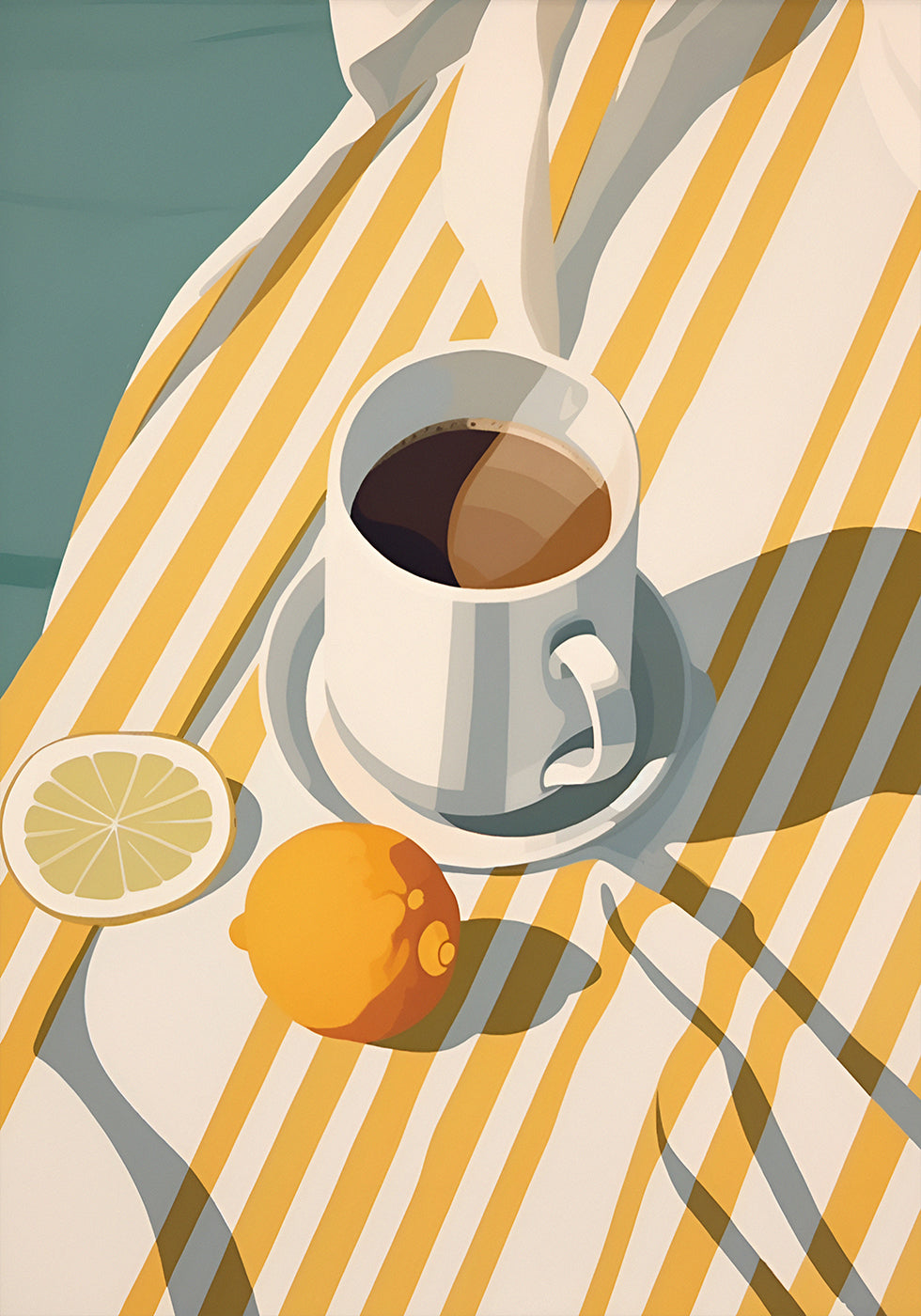 Morgenkaffee und Zitronen, minimalistisches Sommerposter - Posterbox.dk
