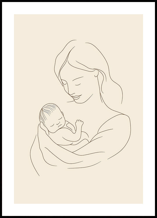 Poster mit Strichzeichnungen für Mutter und Baby - Posterbox.dk