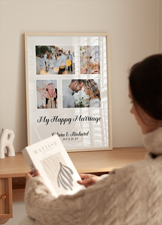 Meine glückliche Ehe, personalisiertes Hochzeitsfoto-Collage-Poster - Posterbox.dk