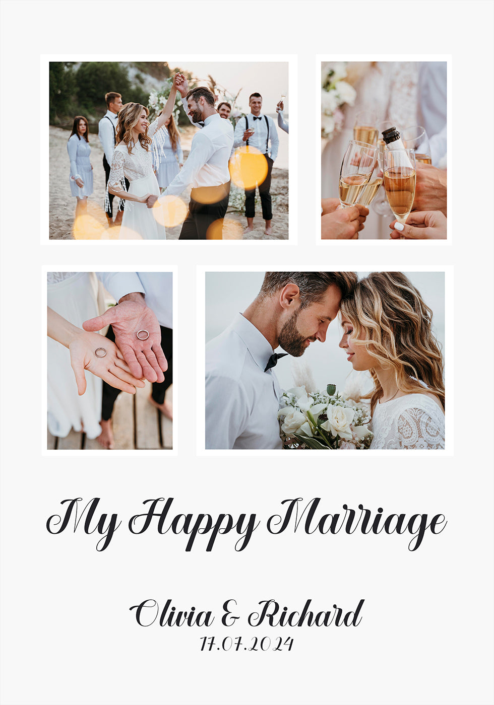 Meine glückliche Ehe, personalisiertes Hochzeitsfoto-Collage-Poster - Posterbox.dk