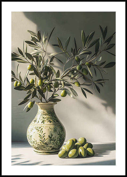 ein Gemälde eines Olivenbaums in einer Vase