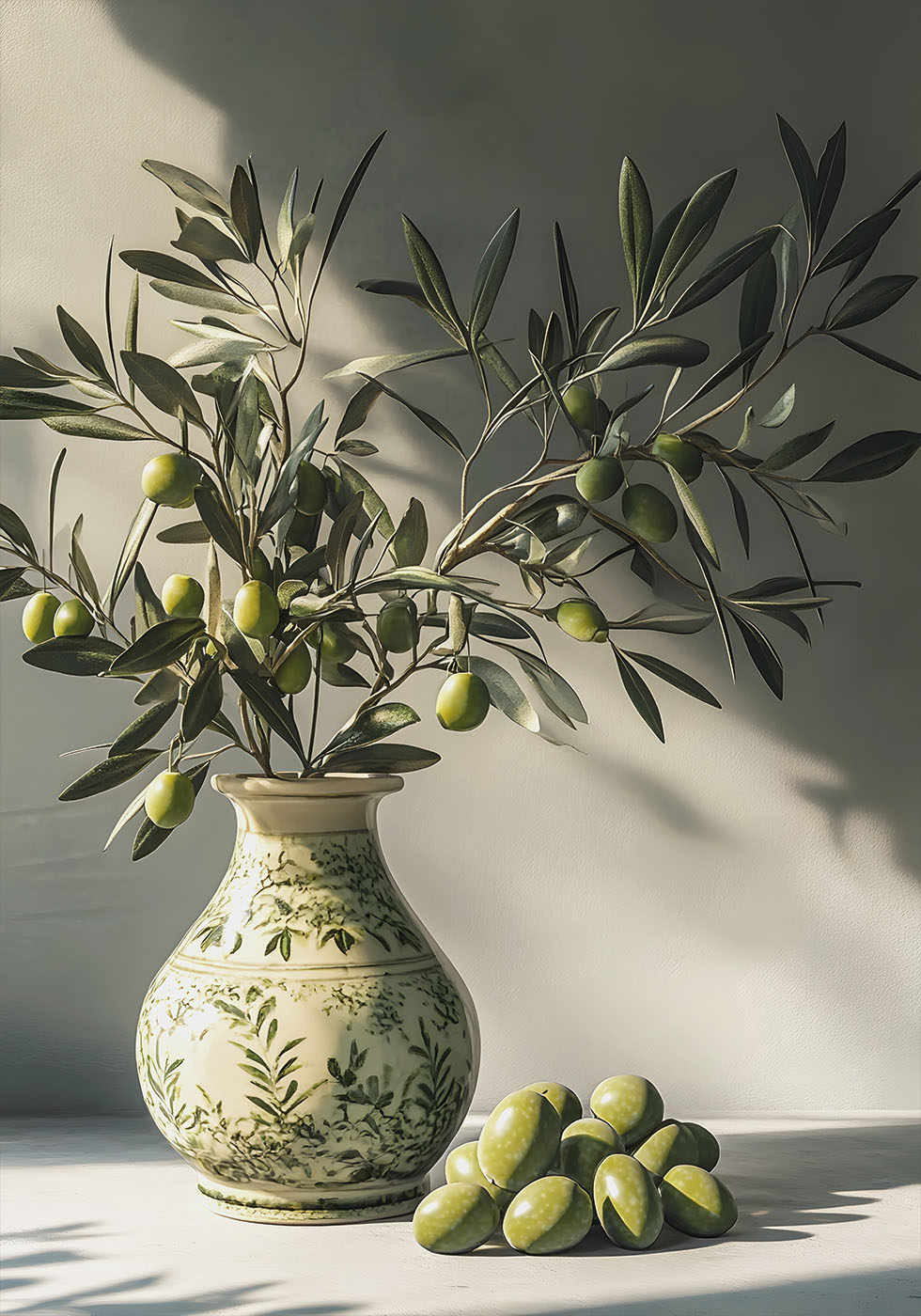 ein Gemälde eines Olivenbaums in einer Vase