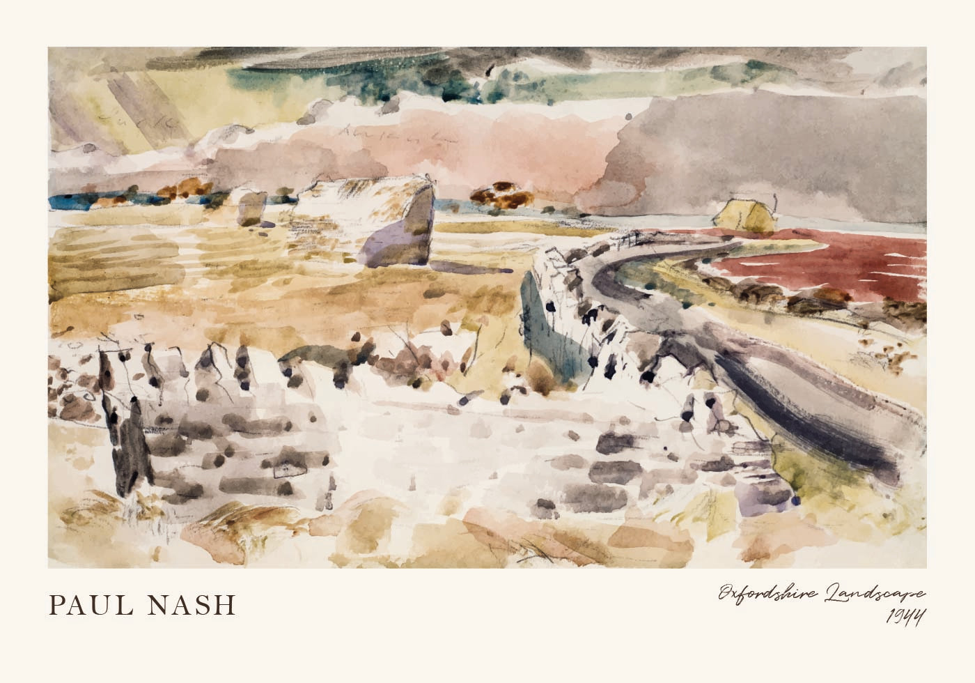 Oxfordshire-Landschaft Paul Nash Britisches Aquarellgemälde-Poster - Posterbox.dk