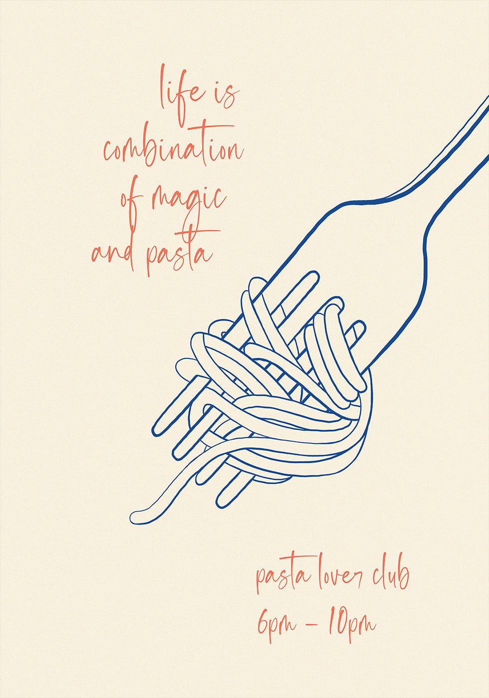 Pasta-Zitat-Druck, Gabel und Spaghetti, Magie und Pasta, italienisches Essensliebhaber-Poster – Posterbox.dk