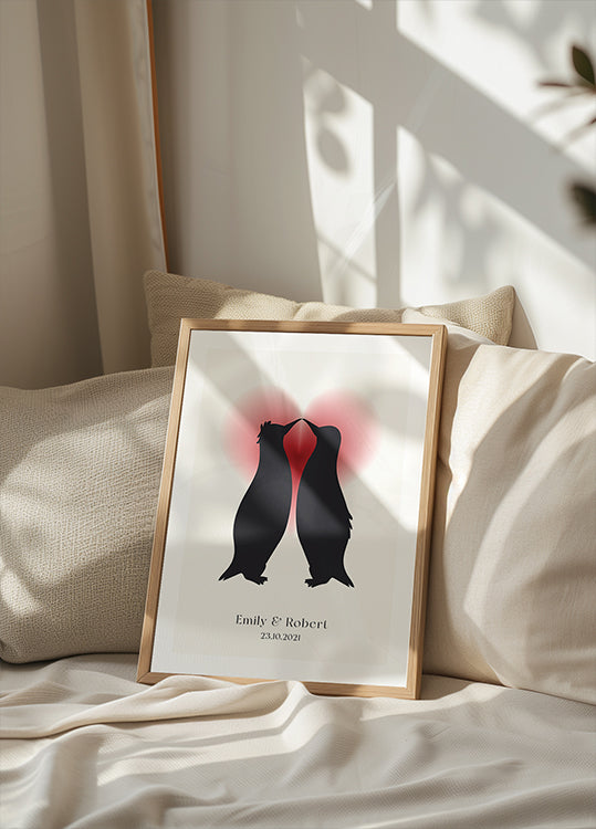 Pinguin-Liebe, individuelles Paarnamen und Datumsposter - Posterbox.dk