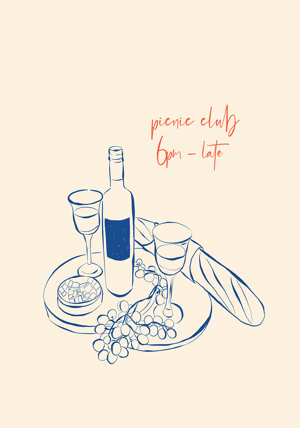 Picknick-Club-Druck, Wein- und Käse-Poster - Posterbox.dk