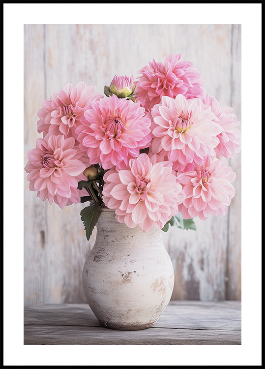 Rosa Dahlien in rustikaler Vase Poster - Posterbox.dk