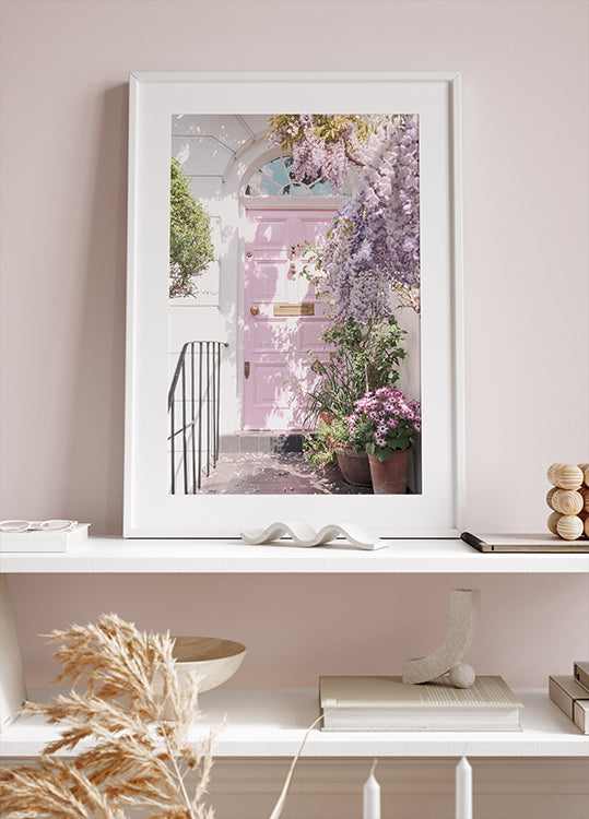 Rosa Tür mit Blumen Poster - Posterbox.dk