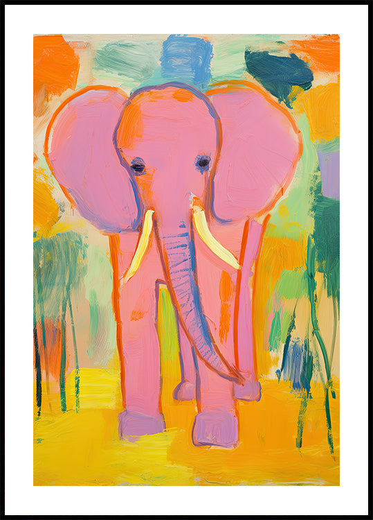Rosa Elefant im bunten Dschungel Poster - Posterbox.dk