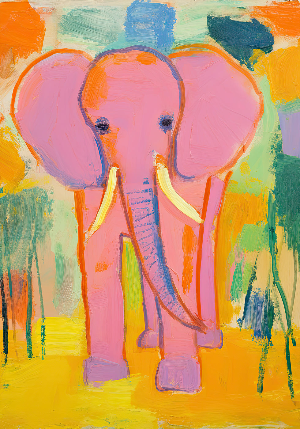 Rosa Elefant im bunten Dschungel Poster - Posterbox.dk