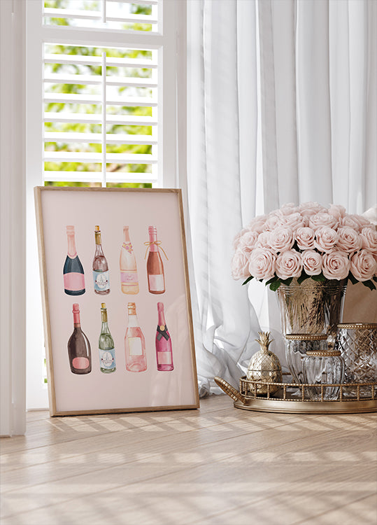 Pop the Bubbly, Aquarell-Champagnerflaschen-Poster - Posterbox.dk