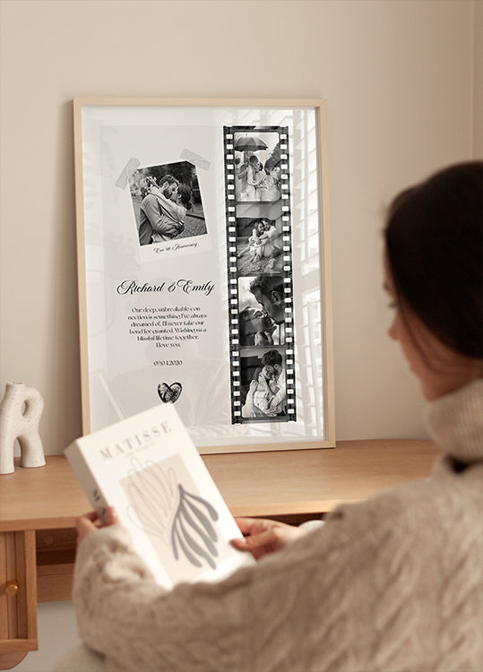 Romantisches Paar, Schwarz-Weiß-Fotostreifen-Poster - Posterbox.dk
