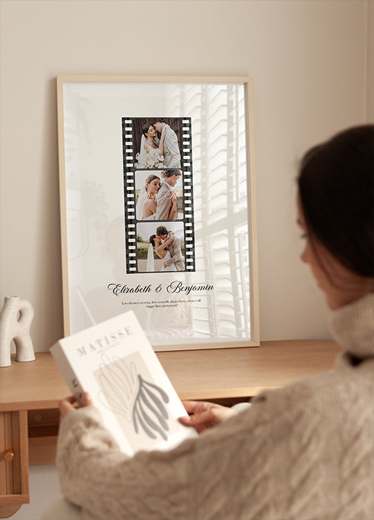 Romantischer Hochzeitsfilmstreifen, Mr und Mrs Poster - Posterbox.dk