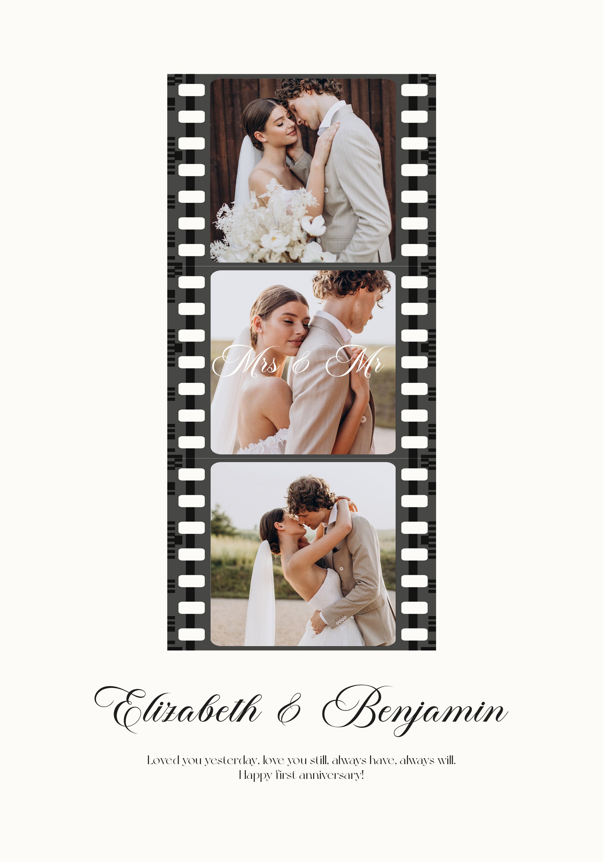 Romantischer Hochzeitsfilmstreifen, Mr und Mrs Poster - Posterbox.dk