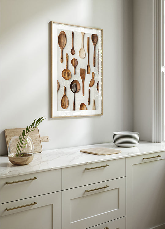 Rustikales Poster mit Küchenutensilien aus Holz - Posterbox.dk