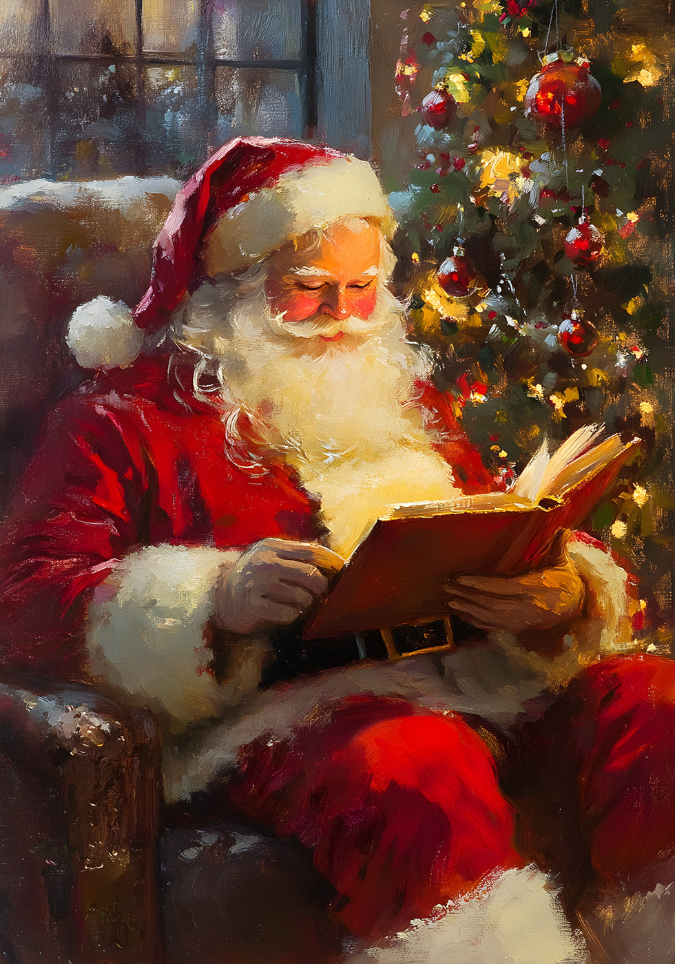 Weihnachtsmann liest ein Buch Poster - Posterbox.dk