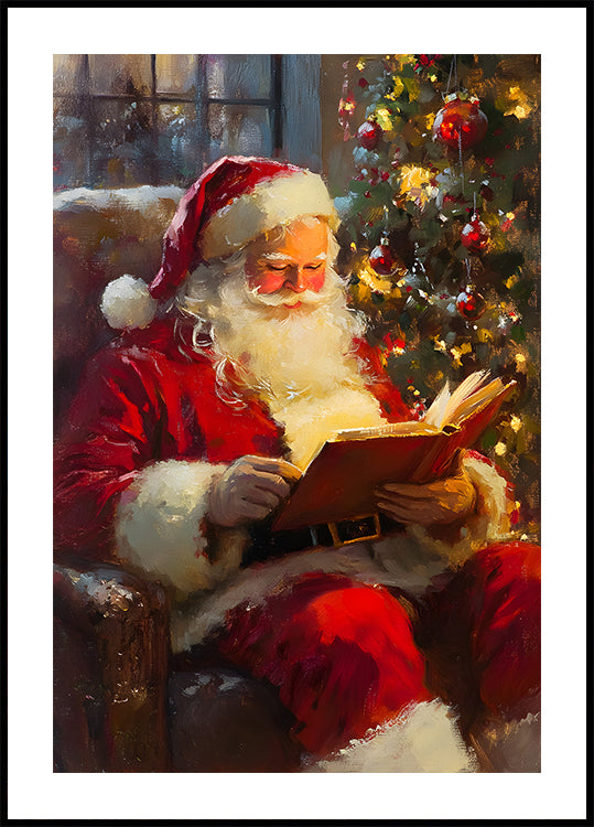 Weihnachtsmann liest ein Buch Poster - Posterbox.dk