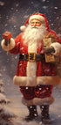 ein Gemälde eines Weihnachtsmanns, der ein Geschenk hält