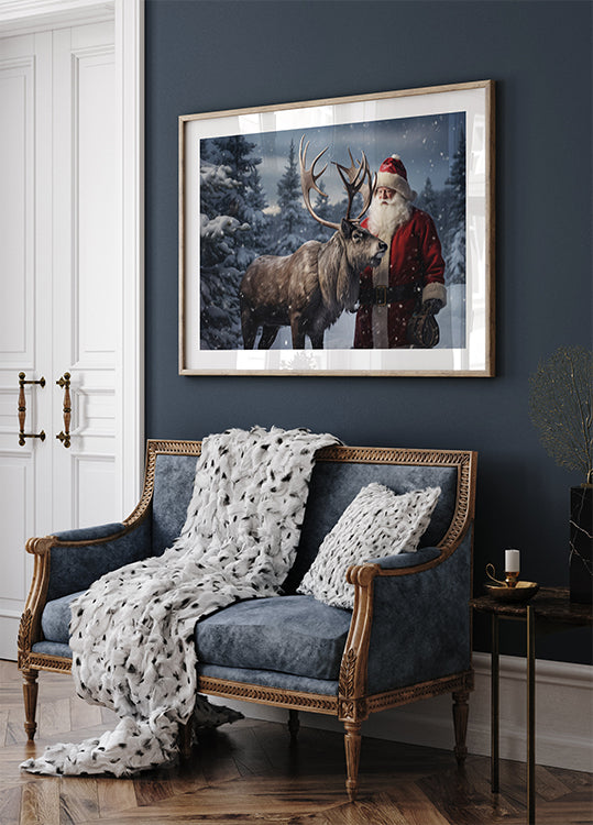 Weihnachtsmann mit Rentier Poster - Posterbox.dk