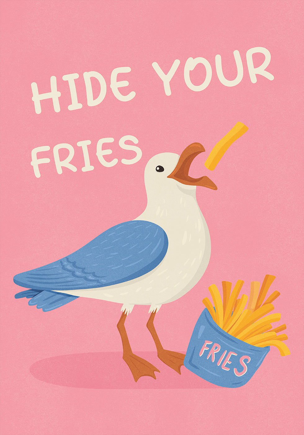 Seagull with French Fries Humorous Illustration Plakat - Posterbox
