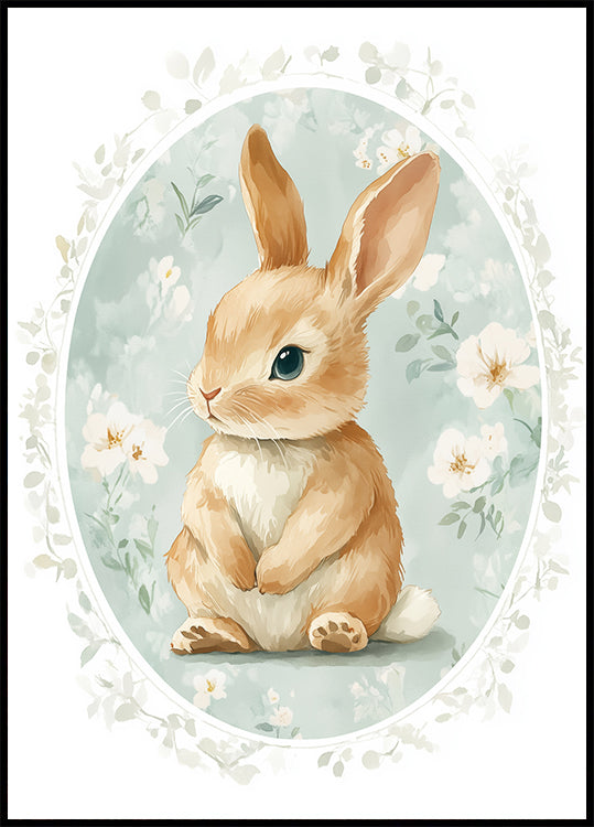 Sitzendes Hasenbaby mit blauen Augen Poster - Posterbox.dk